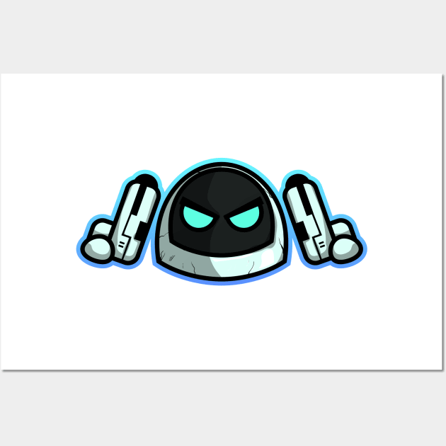 astronaut head carrying two space guns vector character Wall Art by fandi.creations